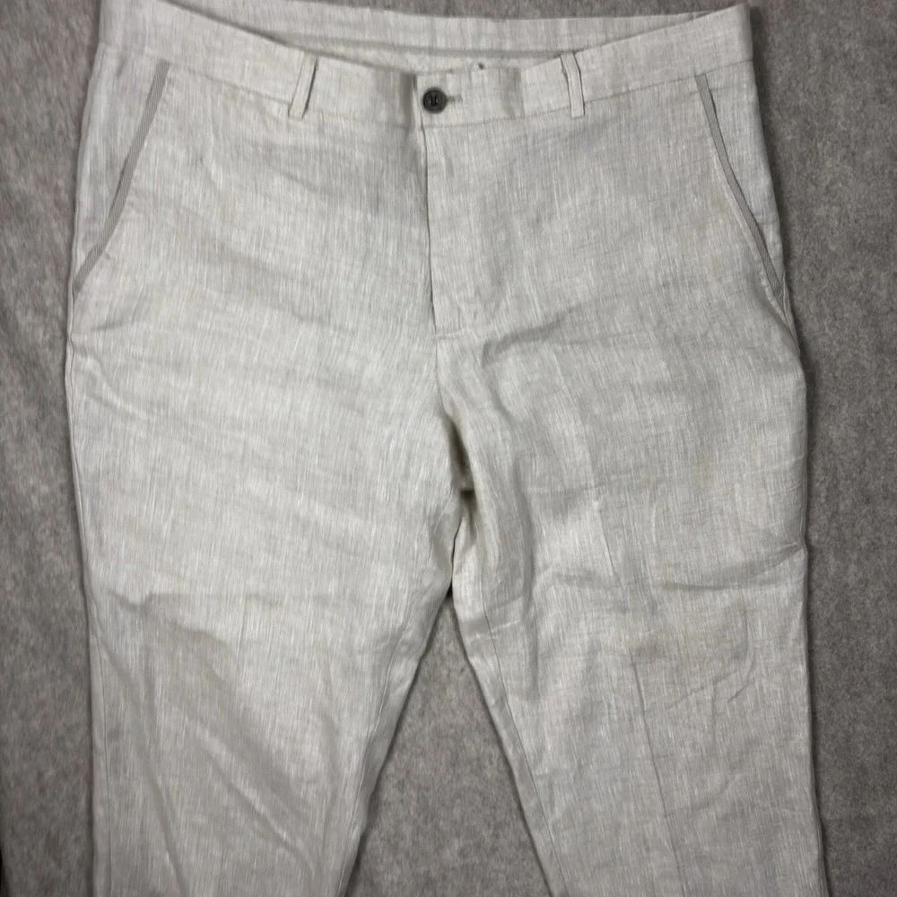 100% Linen Pants TASSO ELBA Island Mens 36x32 Straight Baggy Beige Beach Resort